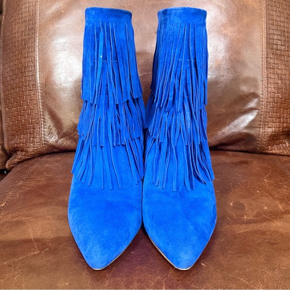 Steve Madden Cobalt Blue Suede Fringe Stiletto Booties Size 10 - Picture 10 of 11